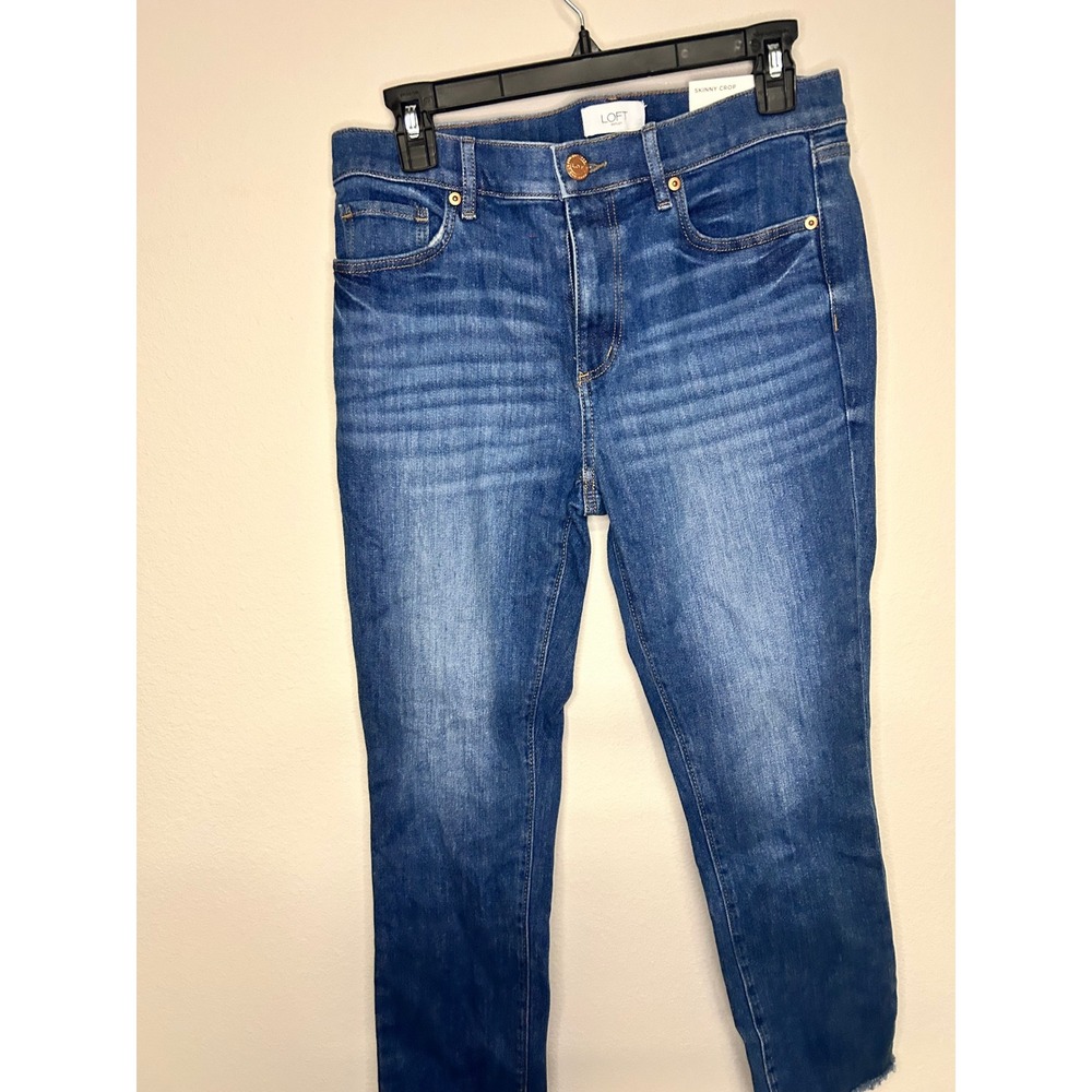 NWT LOFT Outlet Skinny Crop Jeans Size 4 Mid Rise Raw Hem Medium Wash